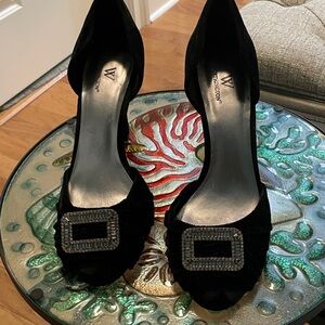 Worthington Black Heels with Rhinestone Buckle